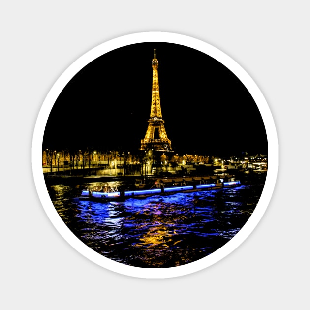 Eiffel Tower Reflection at Night Magnet by paulponte
